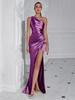 European & American Fashion Ruched One-Shoulder Bodycon Slit Evening Dress – Sexy Goddess Style