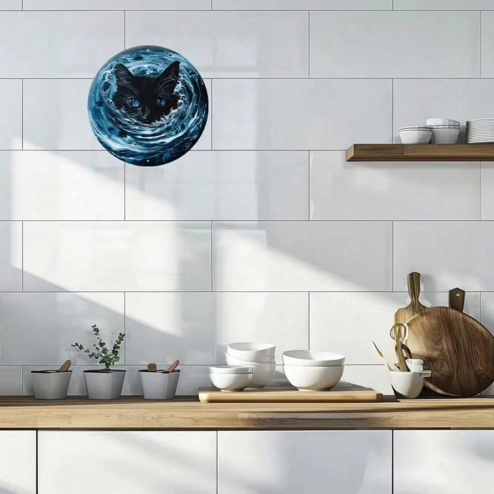 Black Cat Wall Art Metal Tin Sign Water Design Home Office Beach Villa Decor