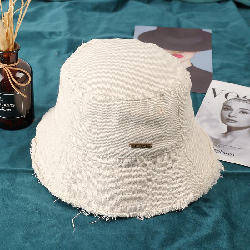 Personalized rough edge couple fisherman's hat children spring and autumn casual versatile face covering small face summer basin hat men