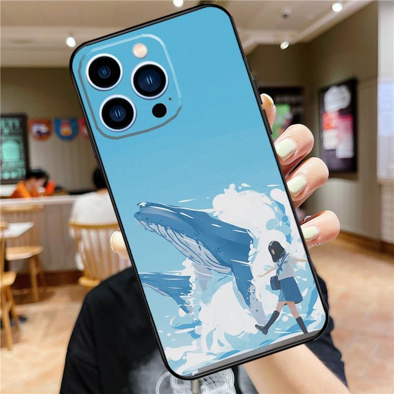 Whale Fish Wave Sea Case For iPhone 17 16 15 13 12 11 14 Pro Max Mini Plus 16e 17 Air Bumper Cover Accessories