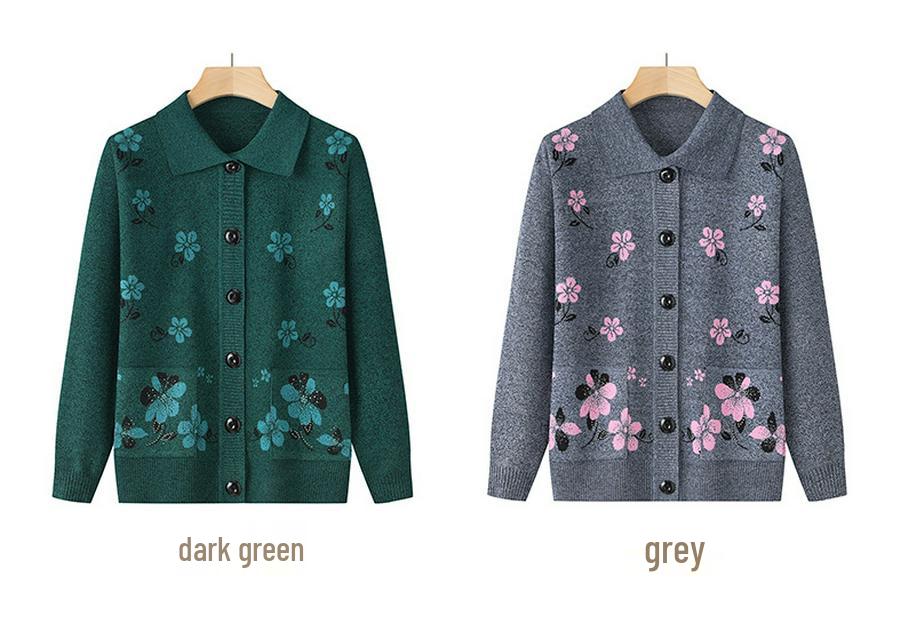 Autumn Winter Wool Cardigan for Middle-aged Women and Elderly - Comfortable Knitwear for Moms