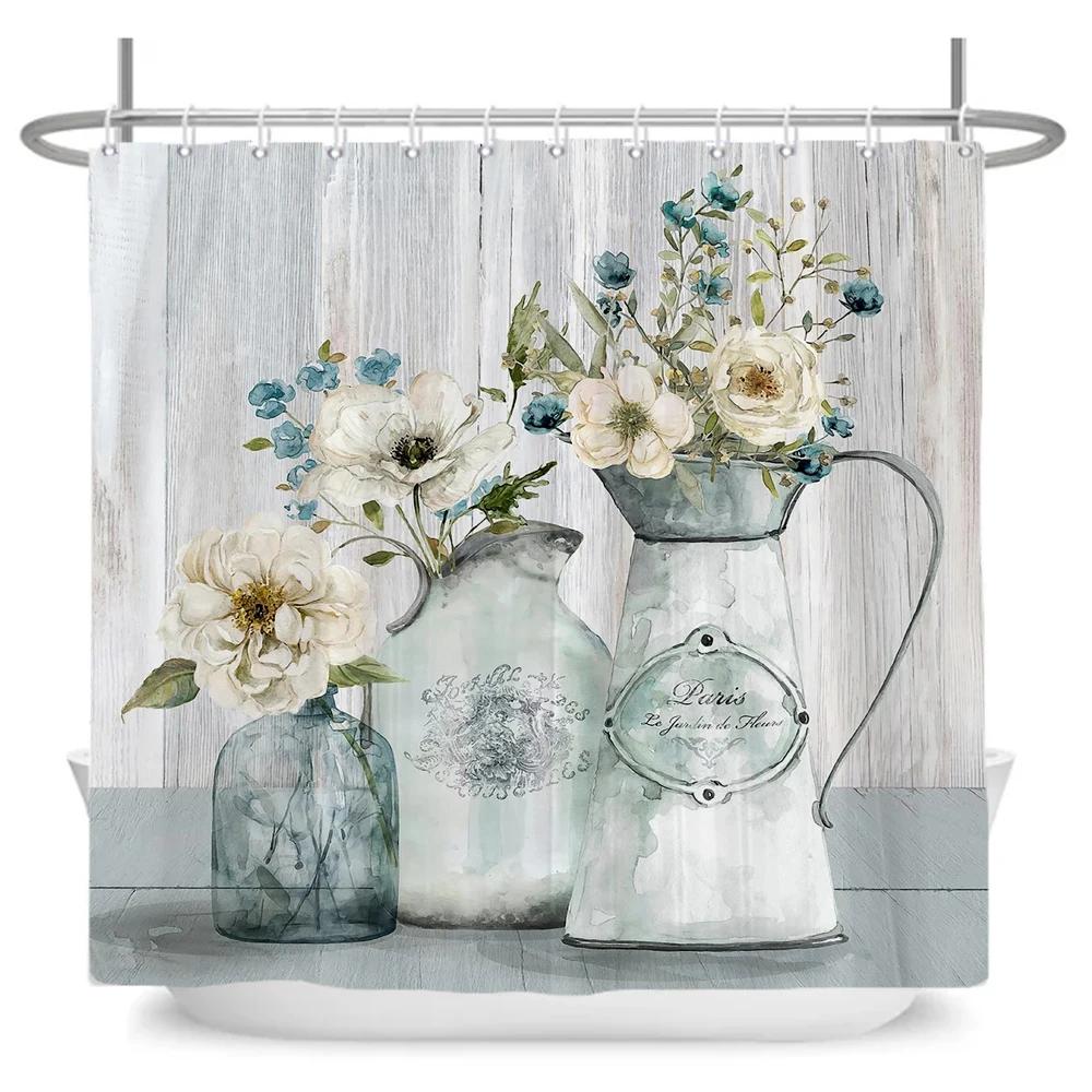 Chinese Flower Bird Shower Curtains Set Printing Waterproof Polyester Leaves Shower Curtains Bathroom Home Decor Mat 180x200CM