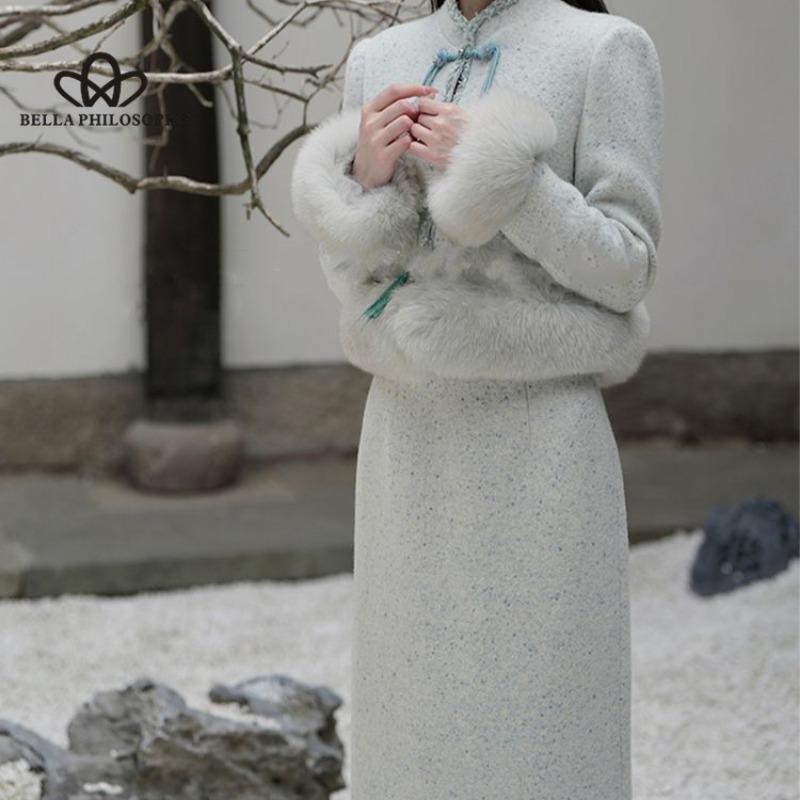 Winter Ein Set aus leichtem Luxus-Oberteil mit hohem Bund und Halbkörperrock für Damen, zweiteiliger Anzug für Damen