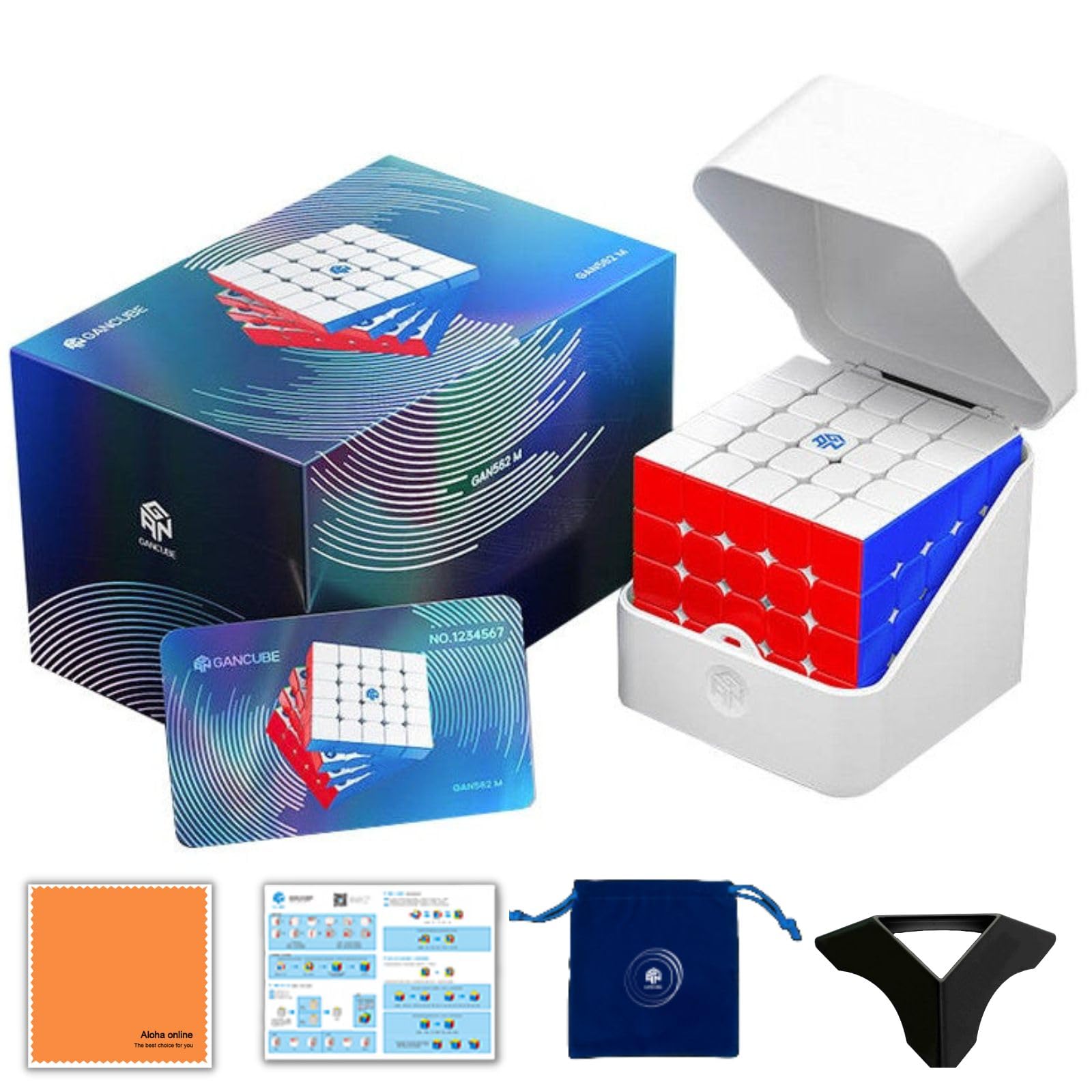 

GAN562M Frosted 5x5 Cube [Includes Japanese 6-Side Solution Instructions, Stand, and Cloth] Built-in Magnets, Adjustable, Matte Finish, Stickerless