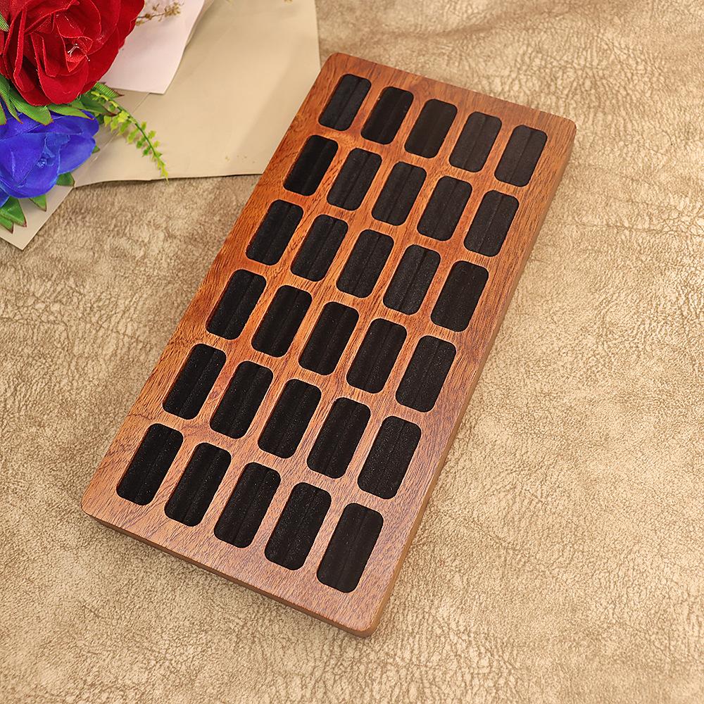 High Quality Wooden Jewelry Display Tray 20 30 42 Slots Ring Organizer Tray Solid Wood Jewelry Ring Storage Display Custom Logo