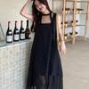 Robe Noire à Pois Blancs et Bordure en Dentelle Style Coréen Grande Taille (260 Jin)