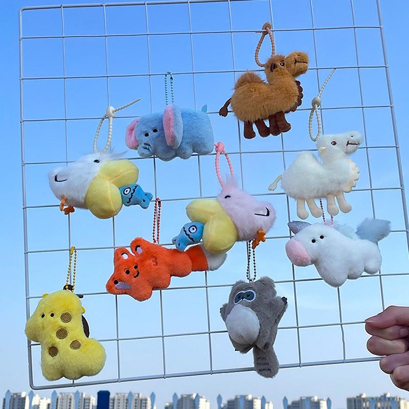 Cute Elephant Doll Plush Toy Keychain Cartoon Raccoon Giraffe Soft Stuffed Doll Pendant Car Key Ring Backpack Bag Decor Kid Gift