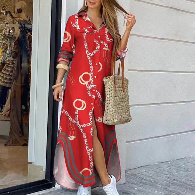 Womens Long Sleeve Casual Loose Button Down Denim Maxi Shirt Dress