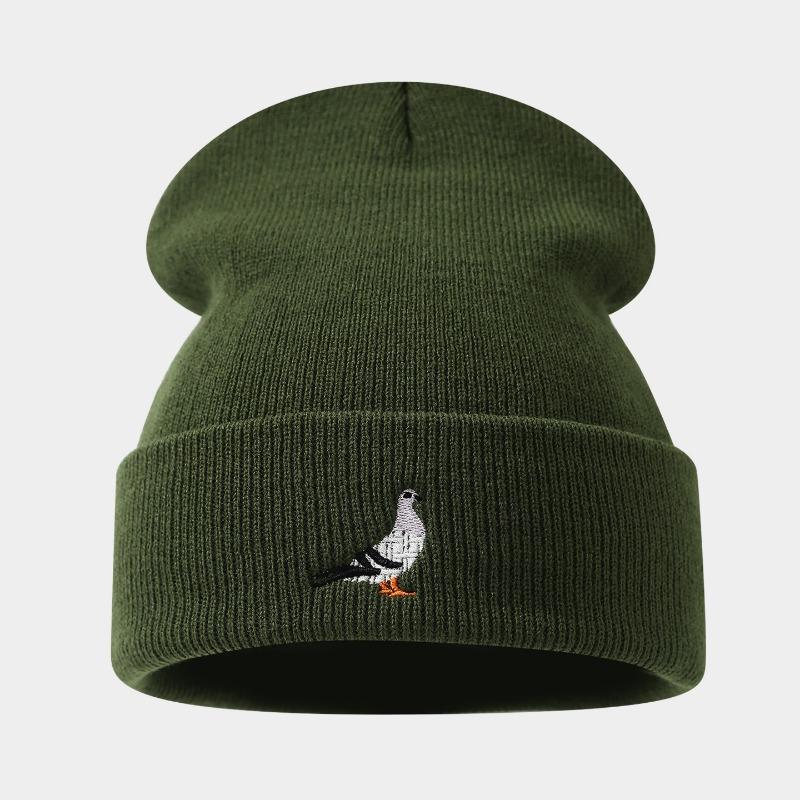 

Новая акриловая вязаная шапка с вышивкой голубя для осени и зимы, мужская и женская модная шерстяная шапка для занятий спортом на открытом воздухе, бини average size