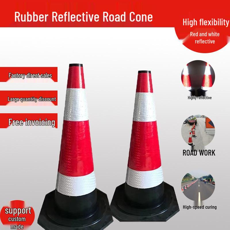 70cm Reflective Rubber Safety Cone - High-Speed Traffic Warning & Isolation Barrier