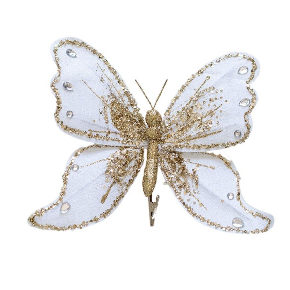 Simulering Glitter Fjärilsdekoration Med Klämma Julgranshänge Festtillbehör