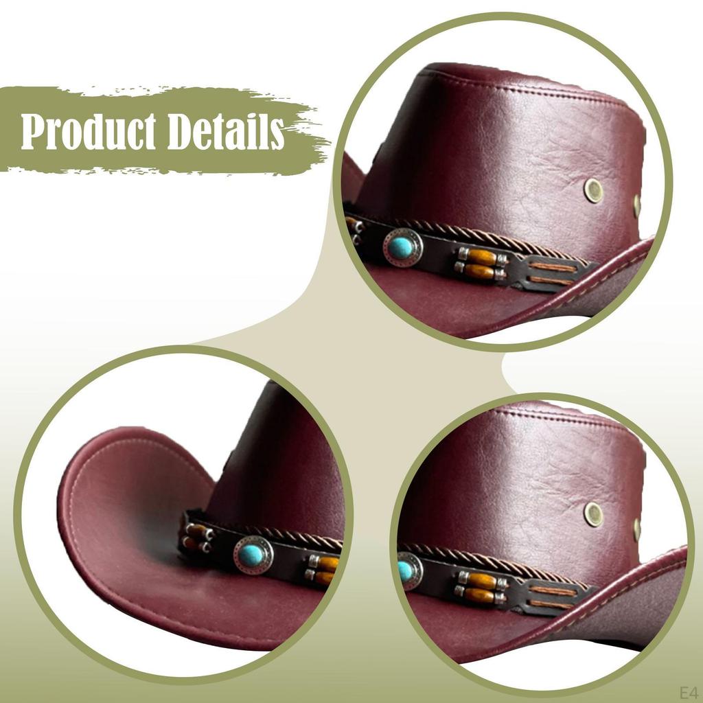 Cowboyhut Western Jazz Sonnenschutz PU Kostüm mit breiter Krempe für Geburtstag