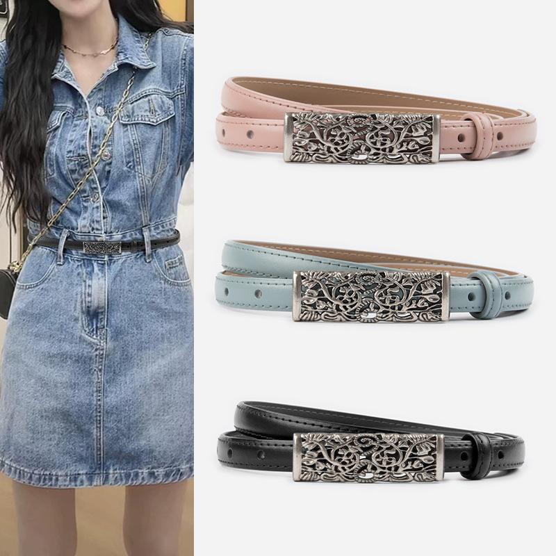 Retro Hollow Version Buckle Genuine Leather Women's Thin Belt Cowhide Women's Sweater Casual Pants Women's Belt Women's Belt
