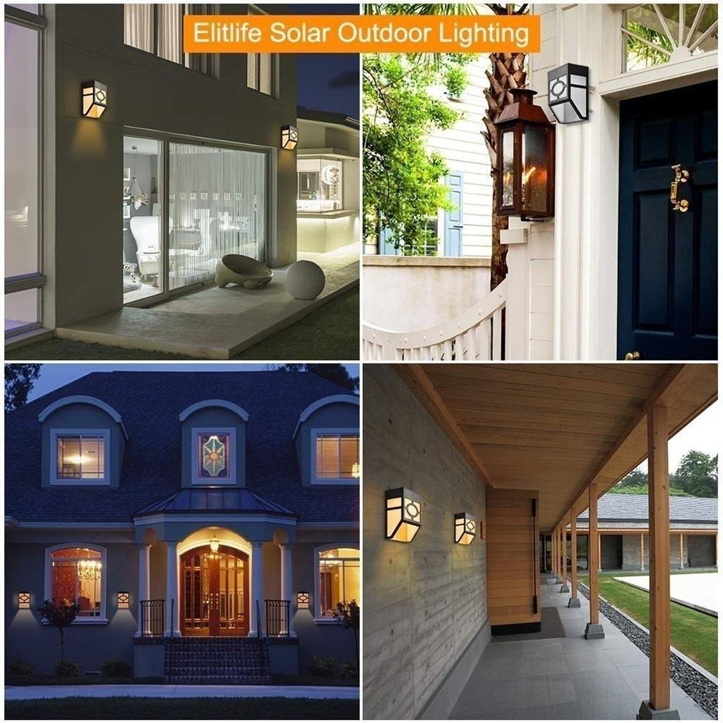 Solar Fence Lights Outdoor, 2 LED Wall Lights Retro Style Lamp Lights Waterproof  for Deck Fence Patio Front Door Stair Landscape Yard