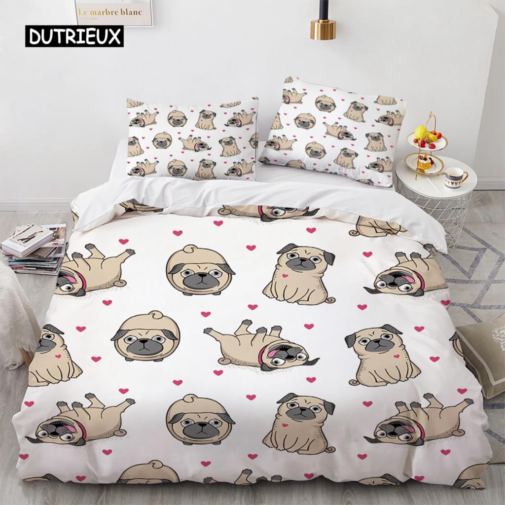 Corgi Dog King Queen Duvet Cover Yellow Cartoon Puppy Bedding Set for Kids Boys Girls Kawaii Pet Animal Pink 2/3pcs Quilt Cover