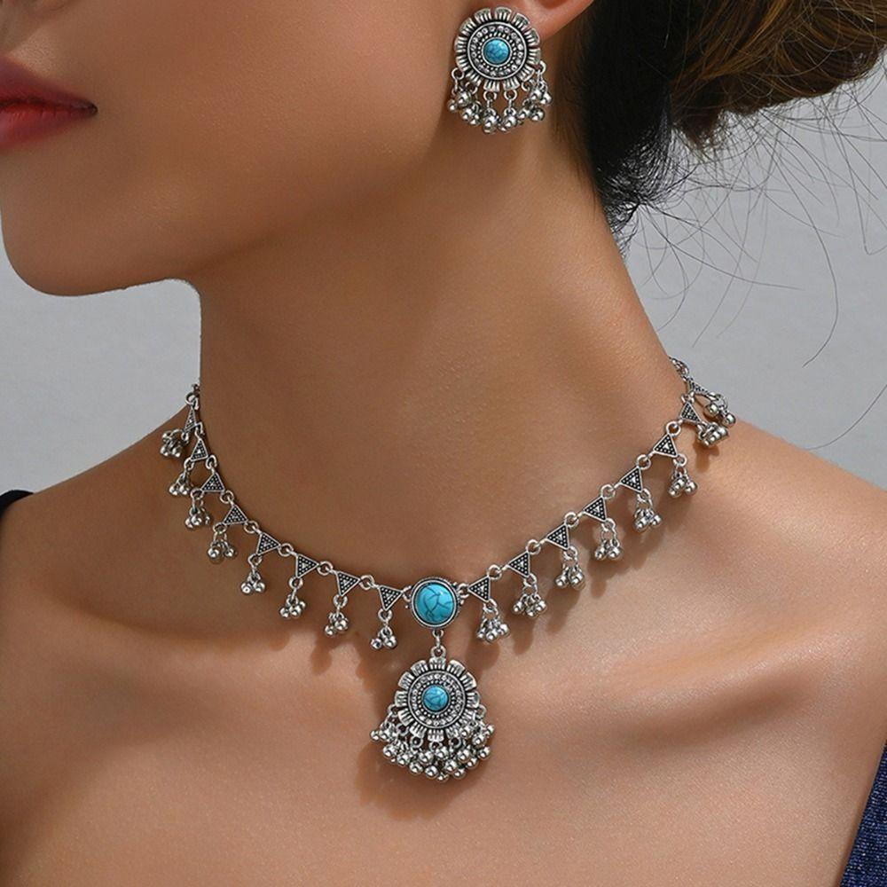 Fashion Tassel Necklace Earrings Set Ethnic Style Forehead Ornament New Women Jewelry Set  Gifts