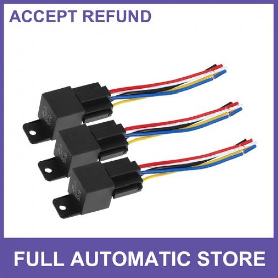 3 Pcs DC 36V 40A SPDT Automotive Car Relay 5 Pin 5 Wires W/ Harness Socket Plug