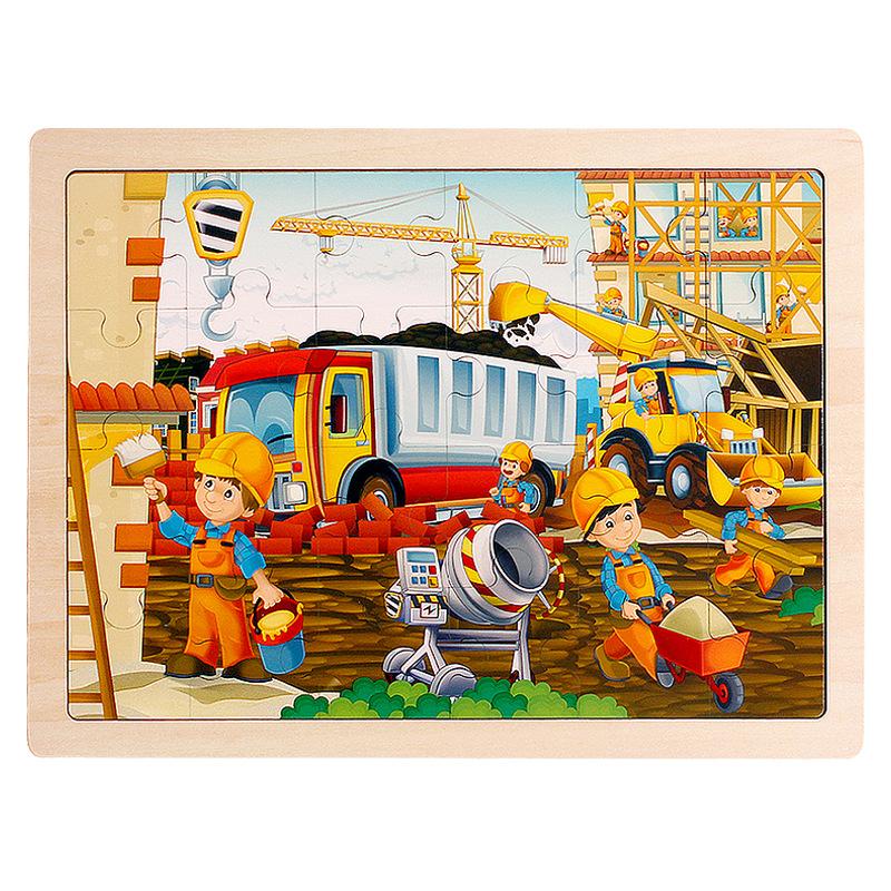 Laserový srub 24 dílků Dřevěné puzzle Dětské zvířecí kreslené dinosauří letadlo Puzzle hračka