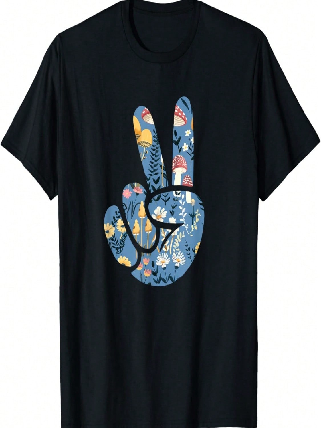 Natural Silhouette Forest Meadow Cottagecore Peace Sign Hand T-Shirt(26) S разноцветный