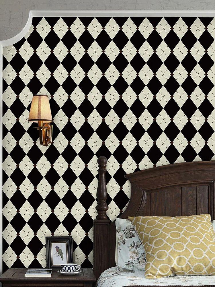 

Vintage Plaid Print Self Adhesive Wall Cover Home Decor Peel And Stick Room Ornament Retro Classic Water-Repellent Tv Background 44cmx1000cm
