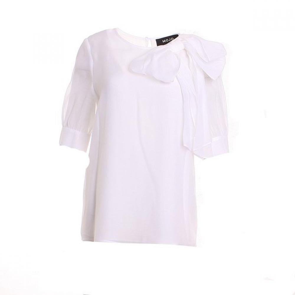 Mojo Ribbon Round Chiffon White Blouse J252xsc022 white/55