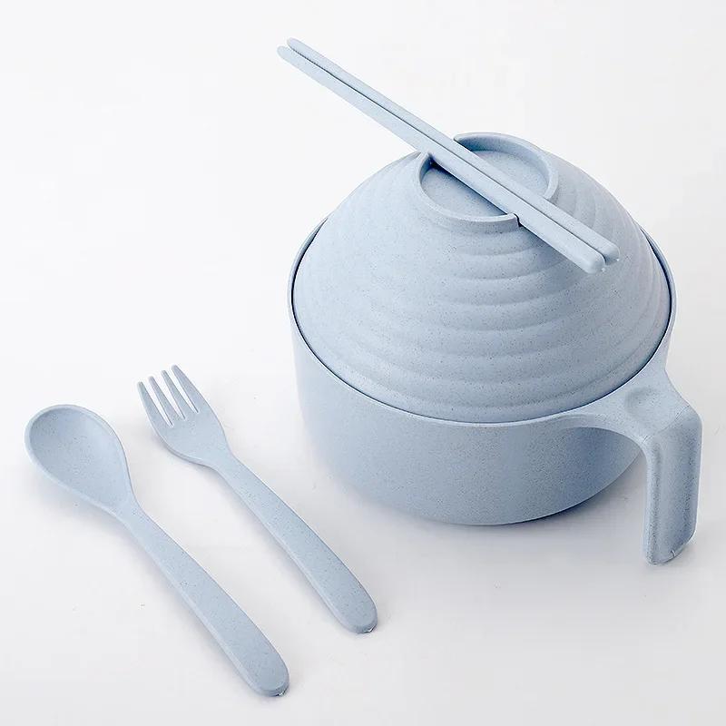 

Пшеничная солома для лапши быстрого приготовления Миски с крышками Горячий рисовый суп Контейнер для еды Кухонная кастрюля Полезная посуда синий