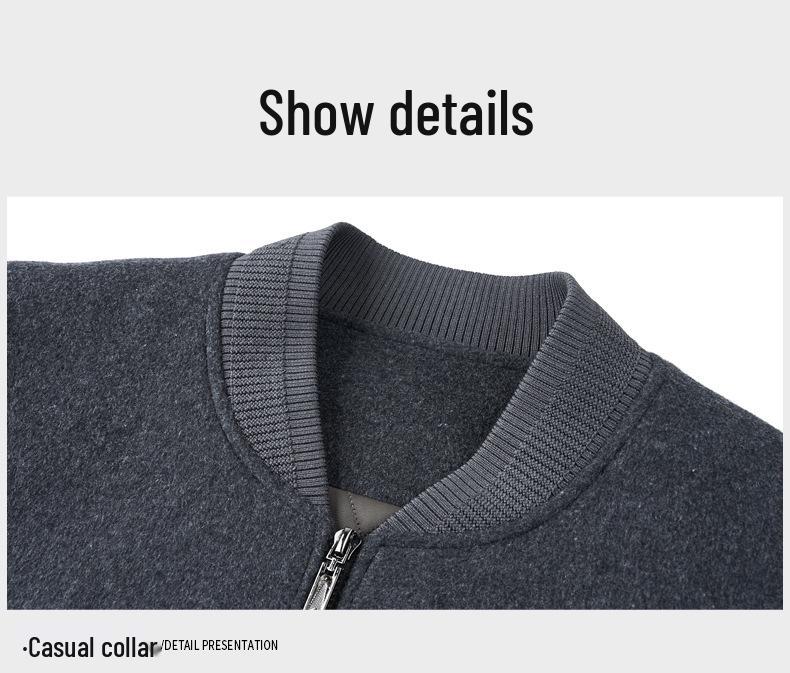 Men's Winter Wool Blend Stand Collar Short Jacket, Middle-Aged Casual Warm Thick Coat