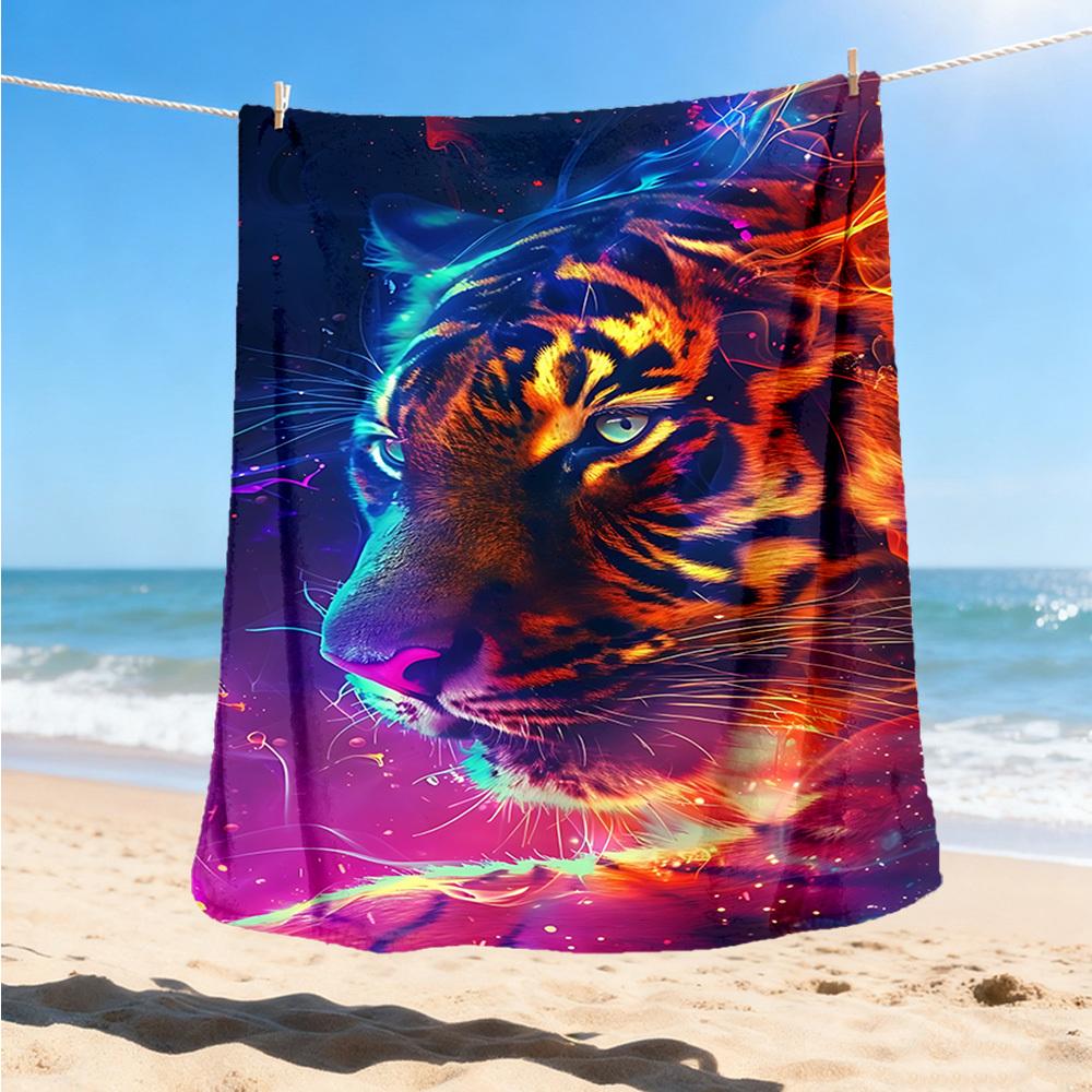 1pc Tiger Art Print Outdoor Blanket, Lightweight Polyester,