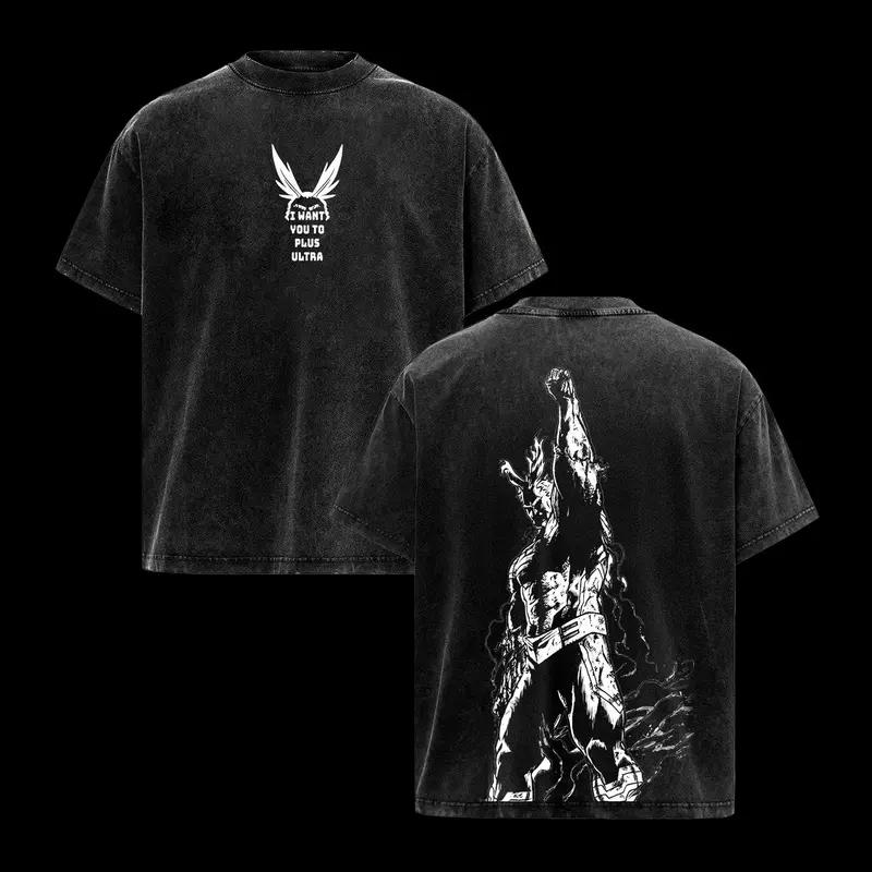 

Anime My Hero Academia All Might Print T Shirt Men Short Sleeve Clothing Casual Cotton Tshirt Retro Washed T-shirt Harajuku Tops S чёрный