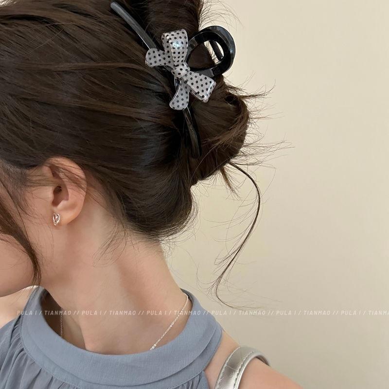 Vintage Polka Dot Bow Large Hair Claw Luxury Shark Clip Women Back Head Hair Accessories