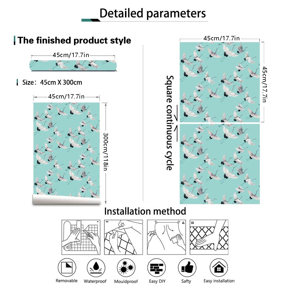 Blue Crane Wallpaper Peel and Stick Removable Self Adhesive Bird Wallpapers for Bedroom Living Room Cabinet Decor Contact Paper