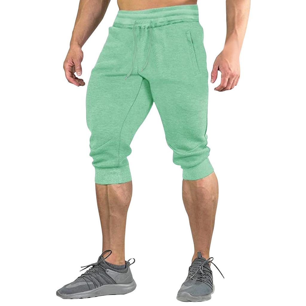 Men's Summer Color Shorts Men's Elastic Waist Sports Loose Casual Quarter Pants
