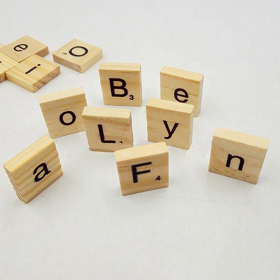 100 Pcs Wooden Alphabet Tiles English Letters DIY Wood Crafts Kids Toy 18x20mm
