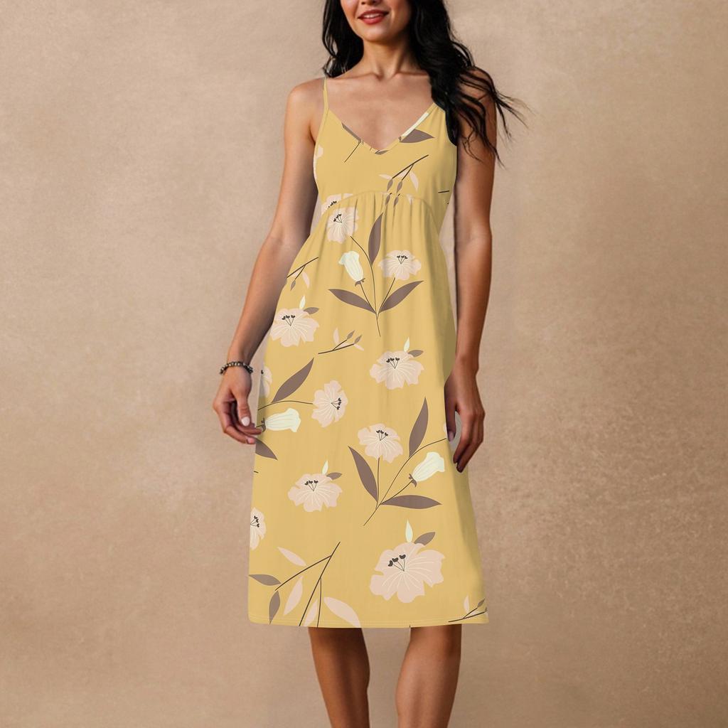 Women's Spaghetti Strap Backless Bow Loose Casual Beach Holiday Dress Sundress