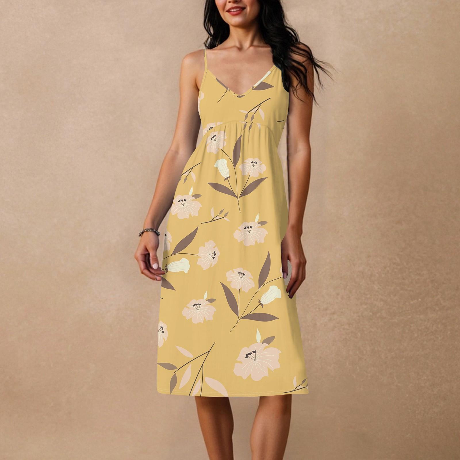 

Женское свободное повседневное пляжное праздничное платье-сарафан на тонких бретельках с открытой спиной и бантом XL жёлтый