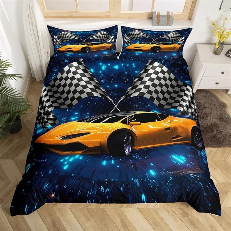 Racing Car Duvet Cover Kids Extreme Sports Game Quilt Cover Twin For Boys Microfiber Cool Speed Automobile Honeycomb Bedding Set