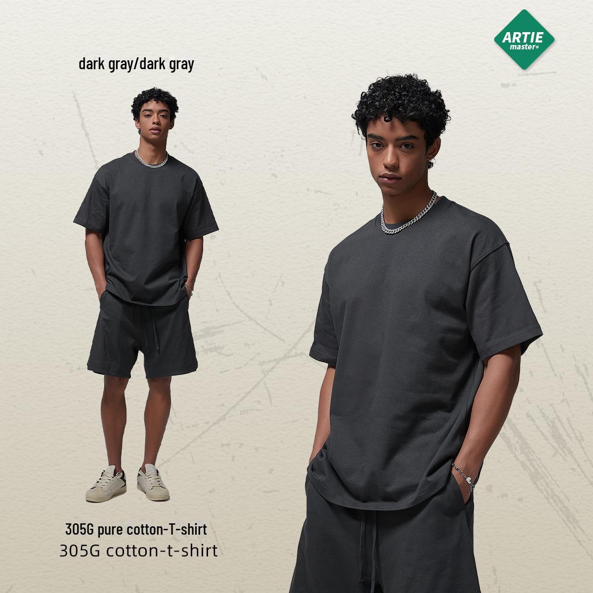 

ARTIE мужской спортивный костюм из хлопка 305G с повседневными шортами и футболкой top; M темно серый