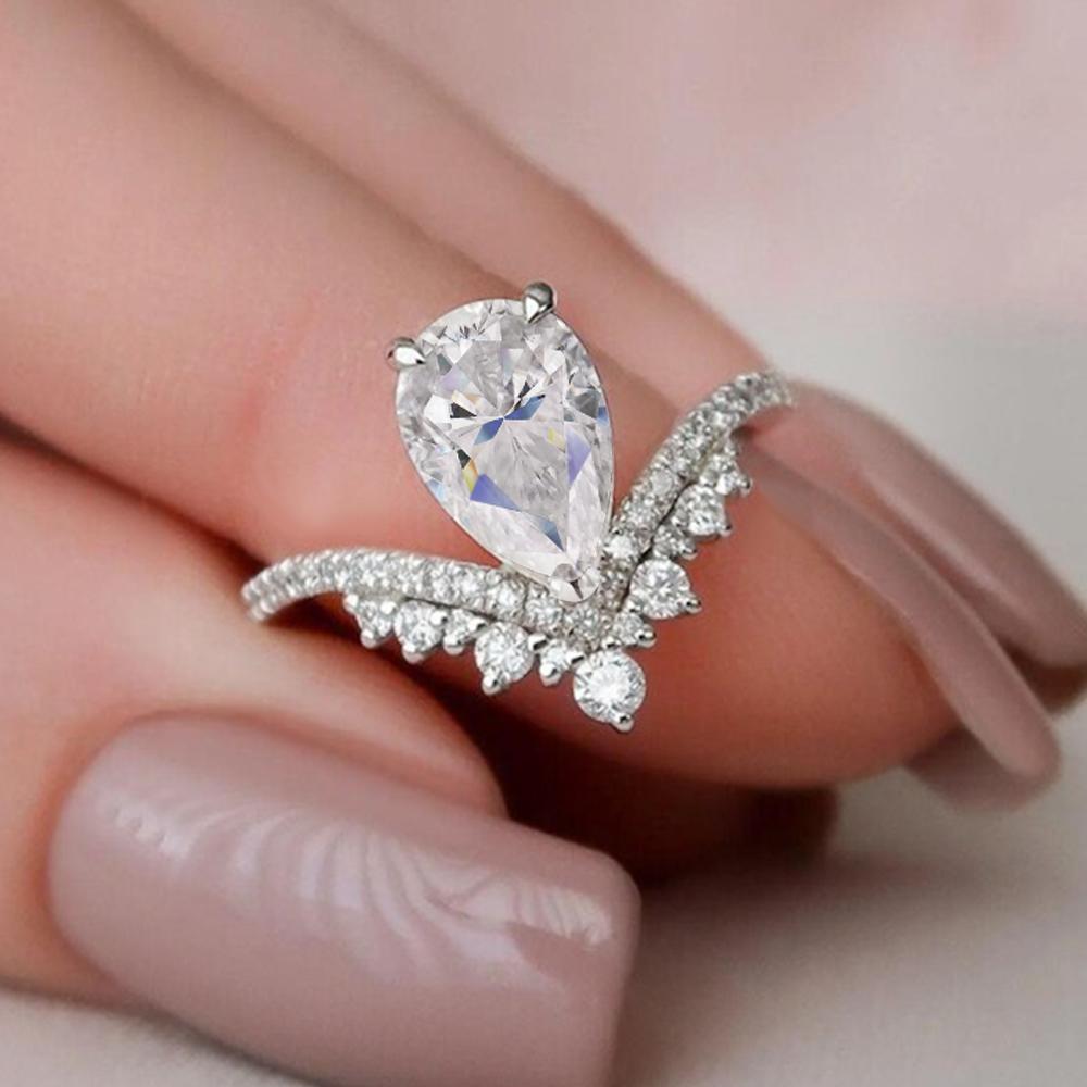 6x9mm 1.5CT Pear Cut Moissanite Diamond Ring for Women   CopperWater Drop Shape Rings Wedding Bands Jewelry Gift