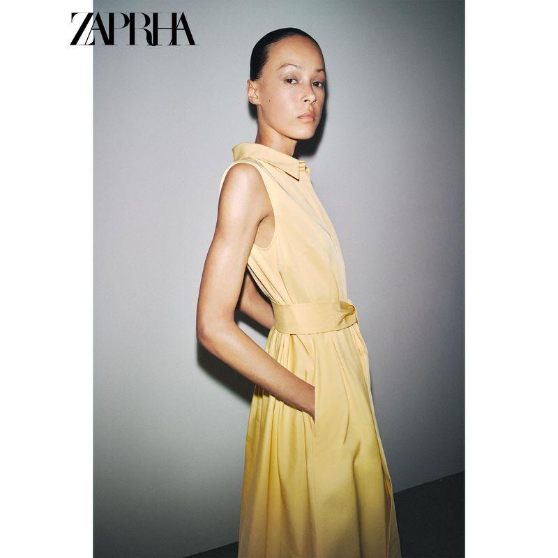 Zaprha 2025 Summer New Fashion Casual Western Style Lapel Belt Shirt Dress 4043072