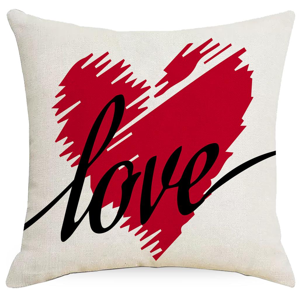 New Valentine'S Day Pillow Case Heart-Shaped Linen Print Nordic Home Living Room Sofa Cushion Cover Premium Durable