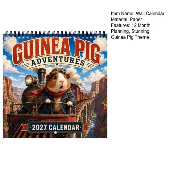 Gift for Guinea Pig Lovers 2027 Adventures Wall Calendar, Cute 12 Monthly Planner with Large Grid Calendar Writing Imaginative Scenes, Spiral