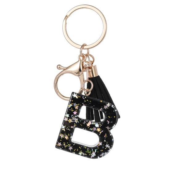 Lightweight Keychain Pendant, Sequins Star Letter A-Z Charm with Tassel, Gift Alphabet Initial Metal Keyring for Handbag Backpack Bag