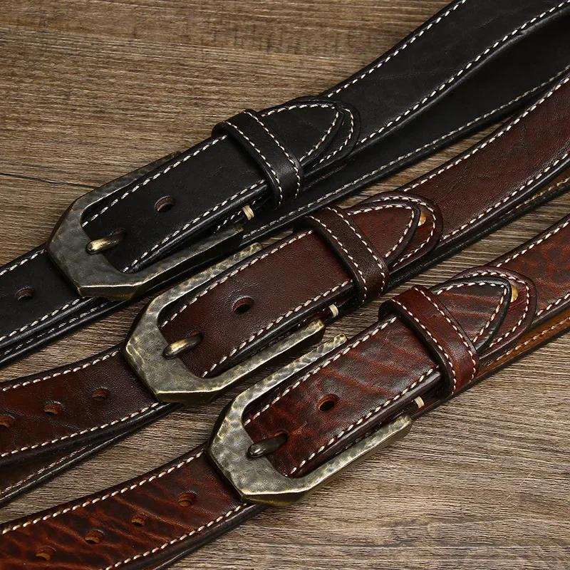 3.8CM Thick Cowhide Copper Buckle Genuine Leather Casual Jeans Belt Men High Quality Retro Luxury Male Strap Waistband Designer