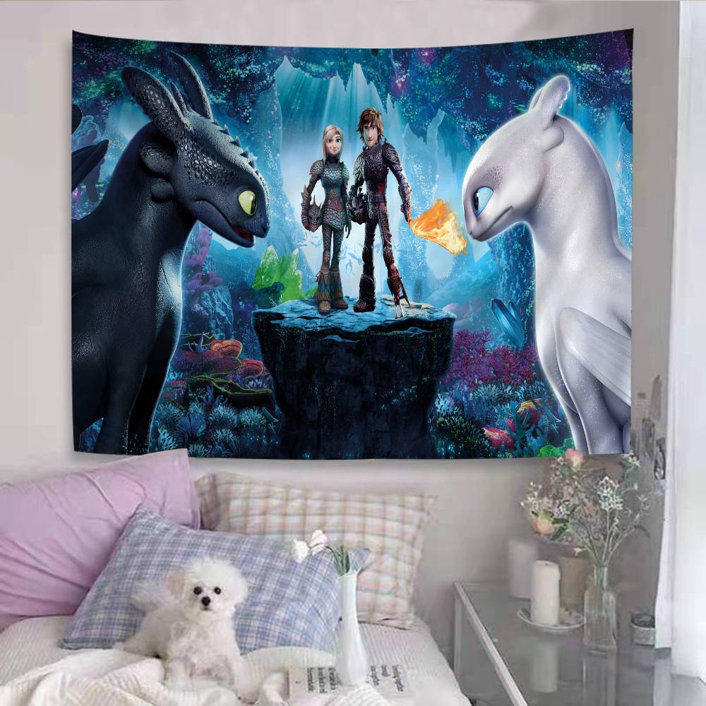 Anime H-How To-Train Your D-Dragones Colorful Tapestry Wall Hanging Bohemian Wall Tapestries Mandala Wall Art Decor