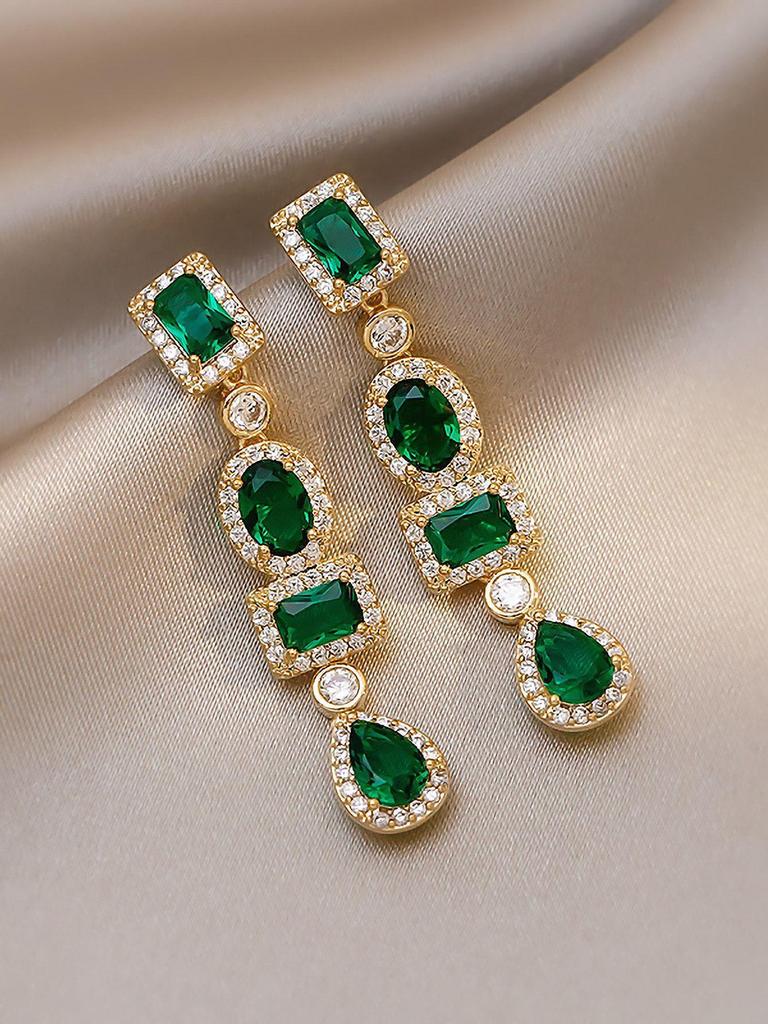 Elegant French Court Rhinestone Water Drop Tassel Earrings