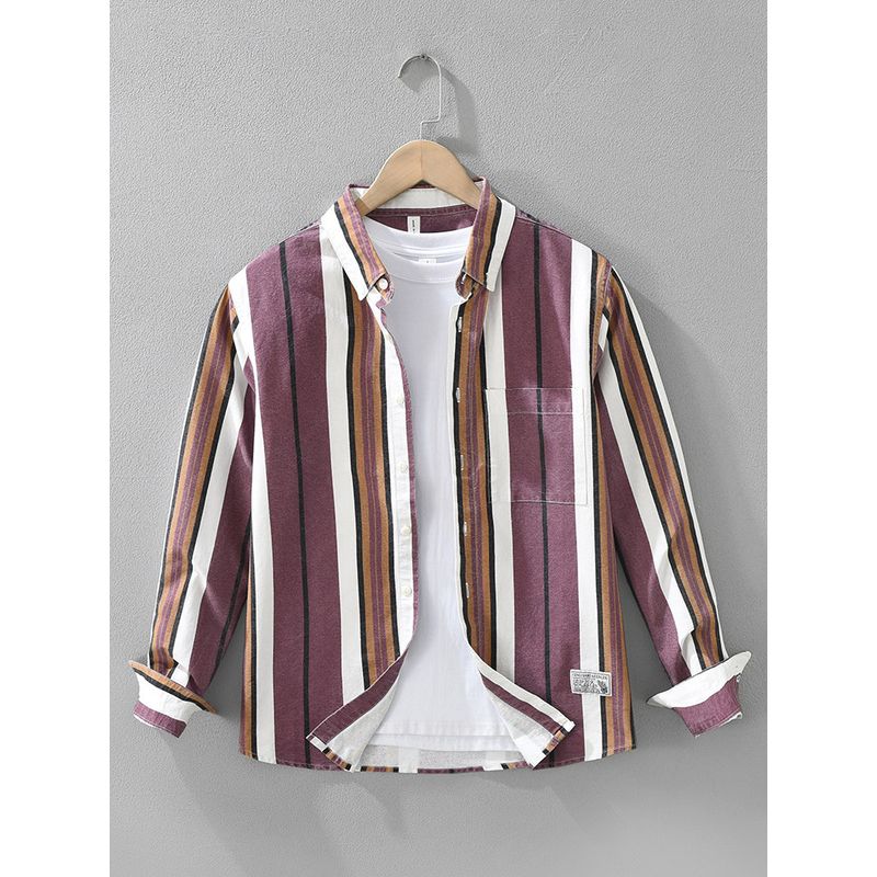 Spring Japan fashion Retro Stripe Color Matching High-Grade Pure Cotton Long sleeve Shirts Men's Shirt Outerwear Hong Kong British Style