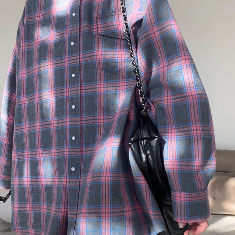 Camicie a Righe e a Quadri Morbide da Donna Stile Retrò Primavera/Autunno 2026 Collo a Revers a Quadri Manica Lunga Tasca Camicetta Casual Semplice Elegante Top Abbigliamento da Ufficio