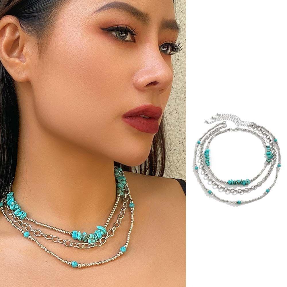 3pcs/set Beads Western Country Necklaces Ethnic Style Beach Chokers Party