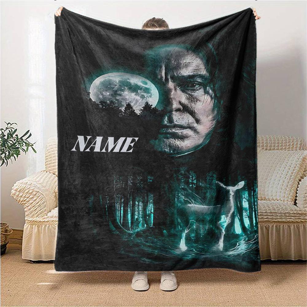 Custom Name "Night Forest Moonlight" Blanket for Couch & Bed, Plush Cozy Fuzzy Blanket Super Soft & Warm Blankets for Fall and Winter. 0908110