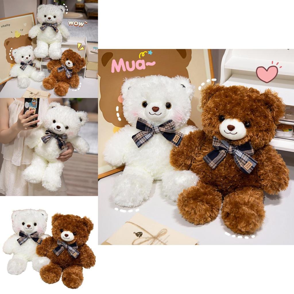 Adorable Brown And White Bow Tie Teddy Bear Plush Doll Perfect For Gifts And Promotions